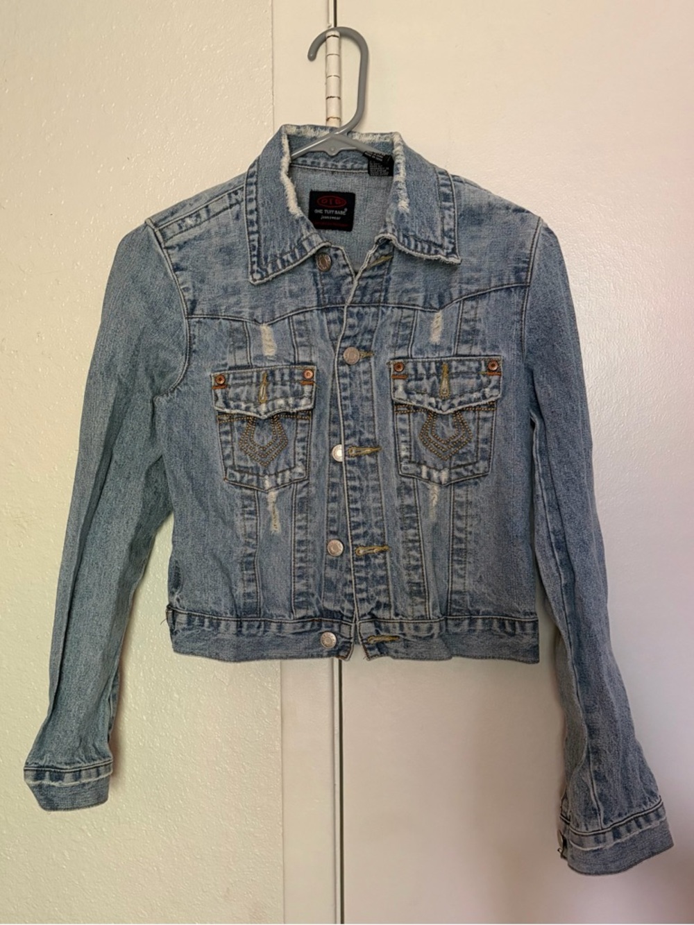 Light Blue Distressed Denim Jacket - Women
